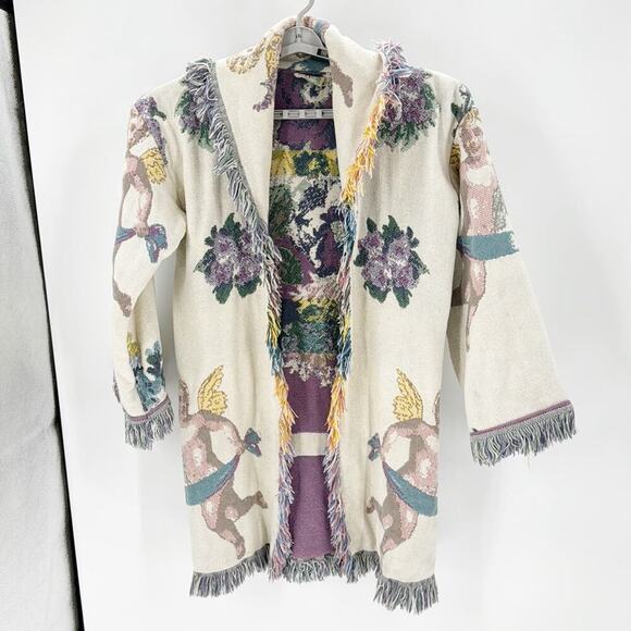 Vintage All in the Bag Coat tapestry blanket fringe 90s cherub open front quirky - Picture 1 of 10
